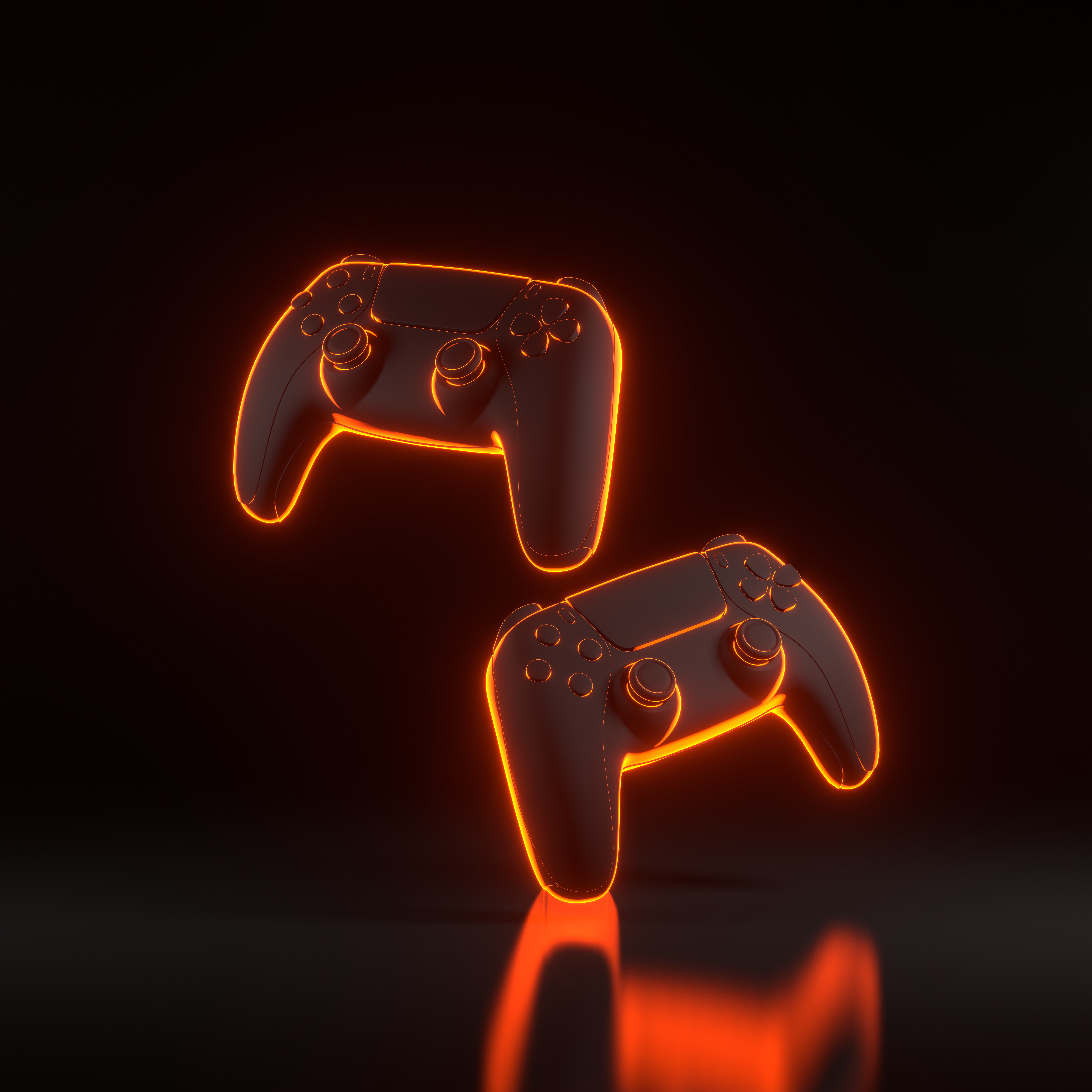gamepad-with-bright-glowing-futuristic-orange-neon-lights-black-background-3d-render-illustration
